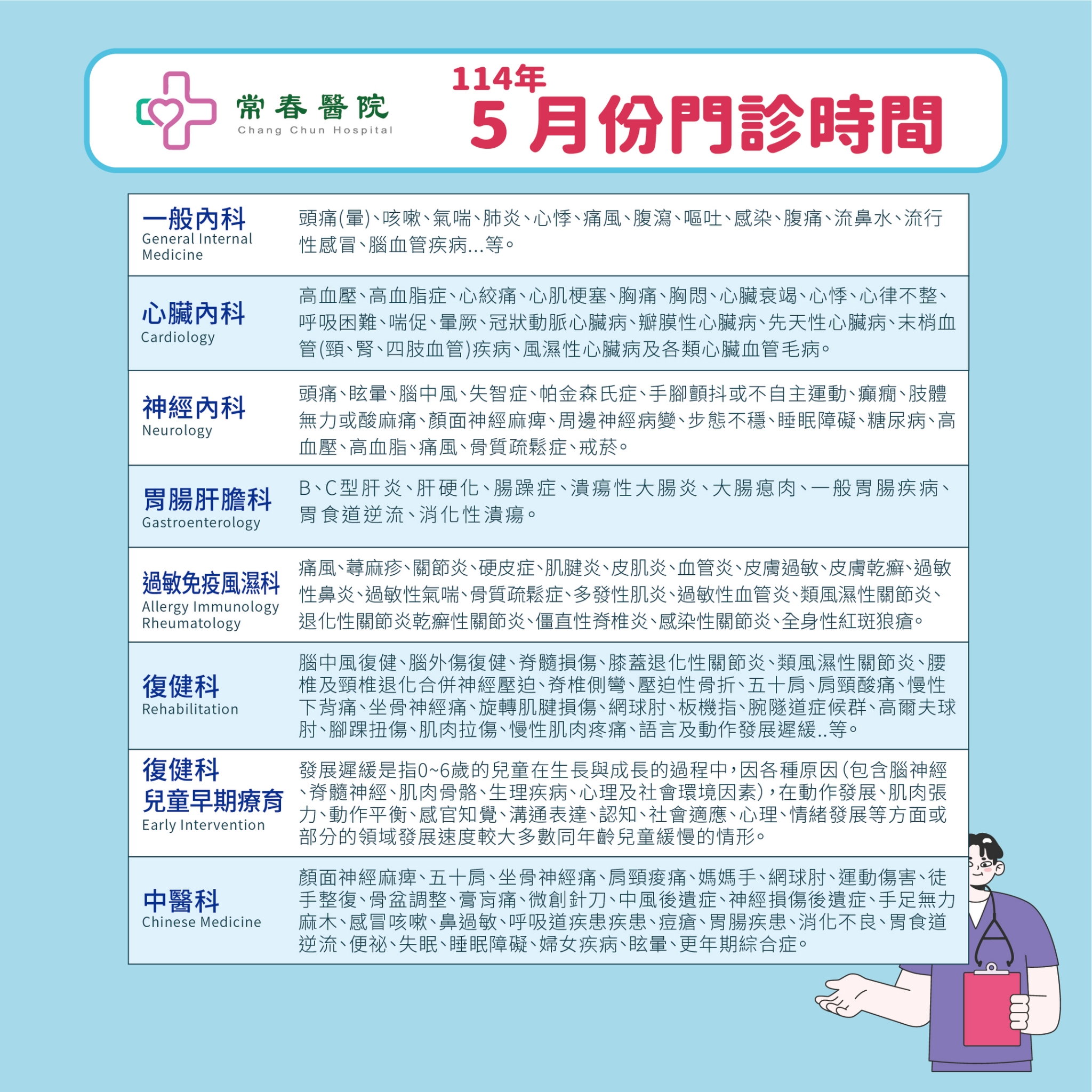 常春門診表114年05月份